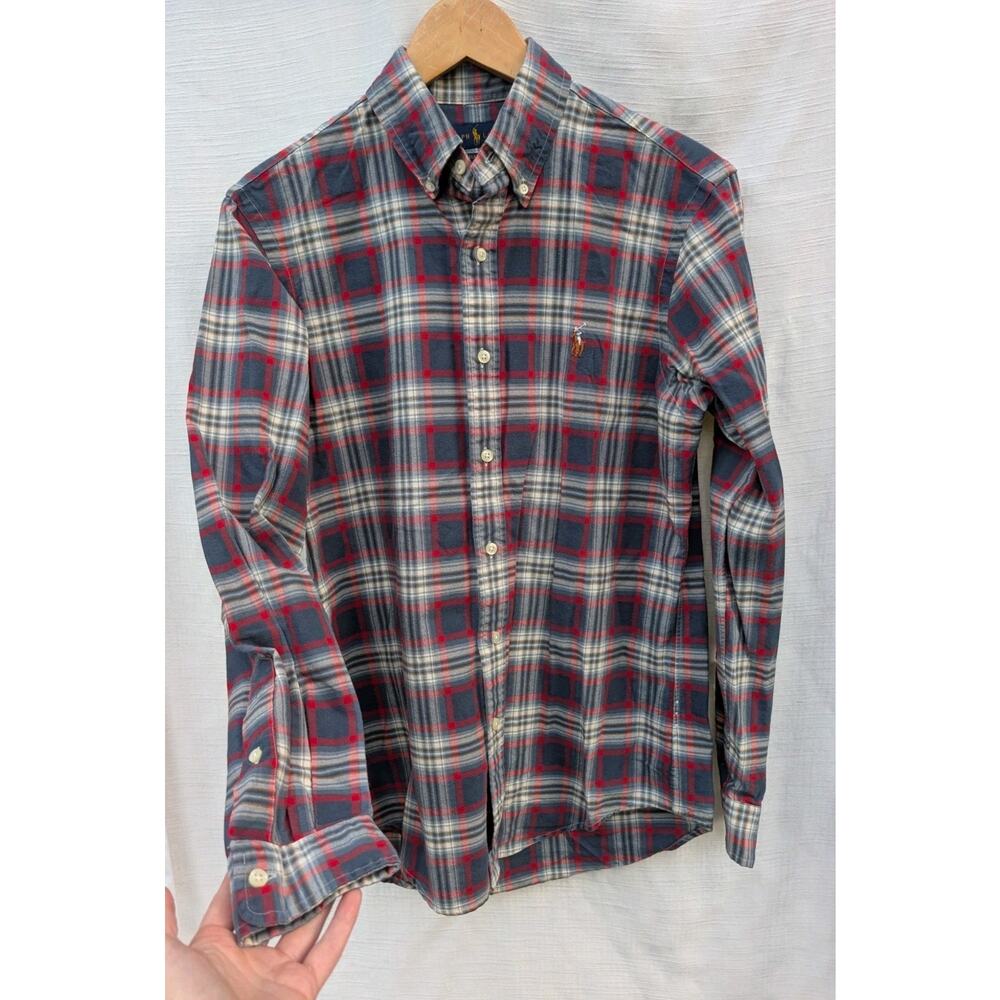 Ralph Lauren Mens Classic Fit Blue Plaid Oxford Button Down Shirt Sz S Logo Pony